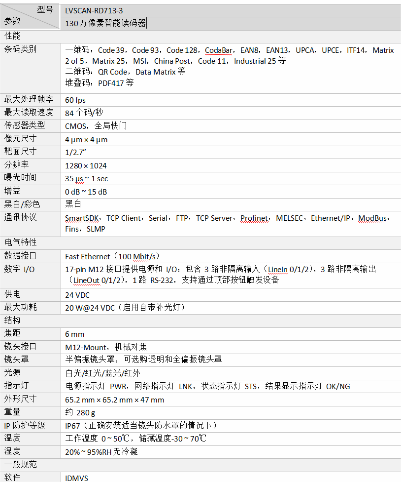 ？礚VSCAN-RD713-3智能读码器参数图